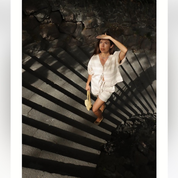 Laude the Label Baker Top and Everyday Short Set in Ticker Terracotta Stripe - Picture 3 of 11